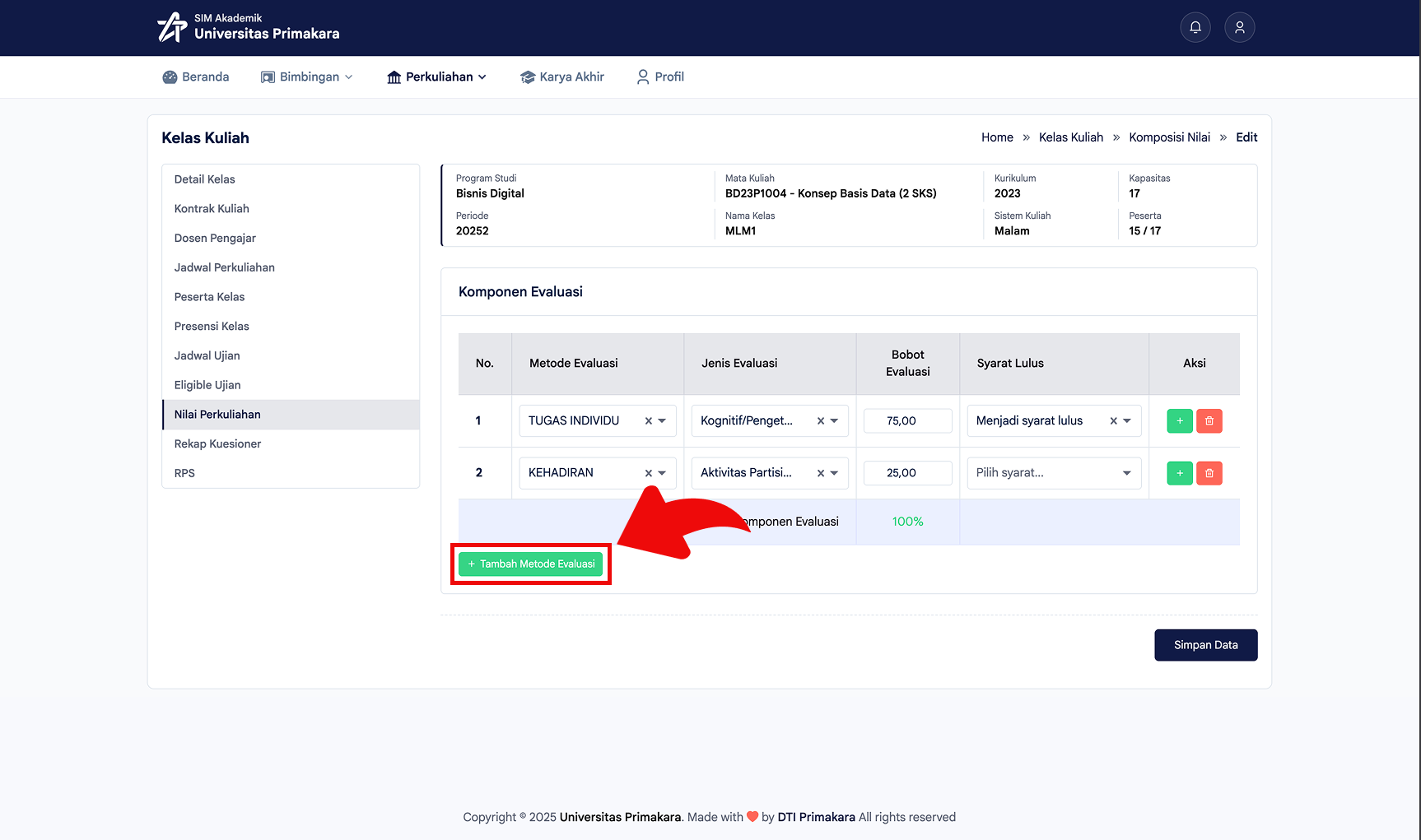 Menambahkan metode evaluasi