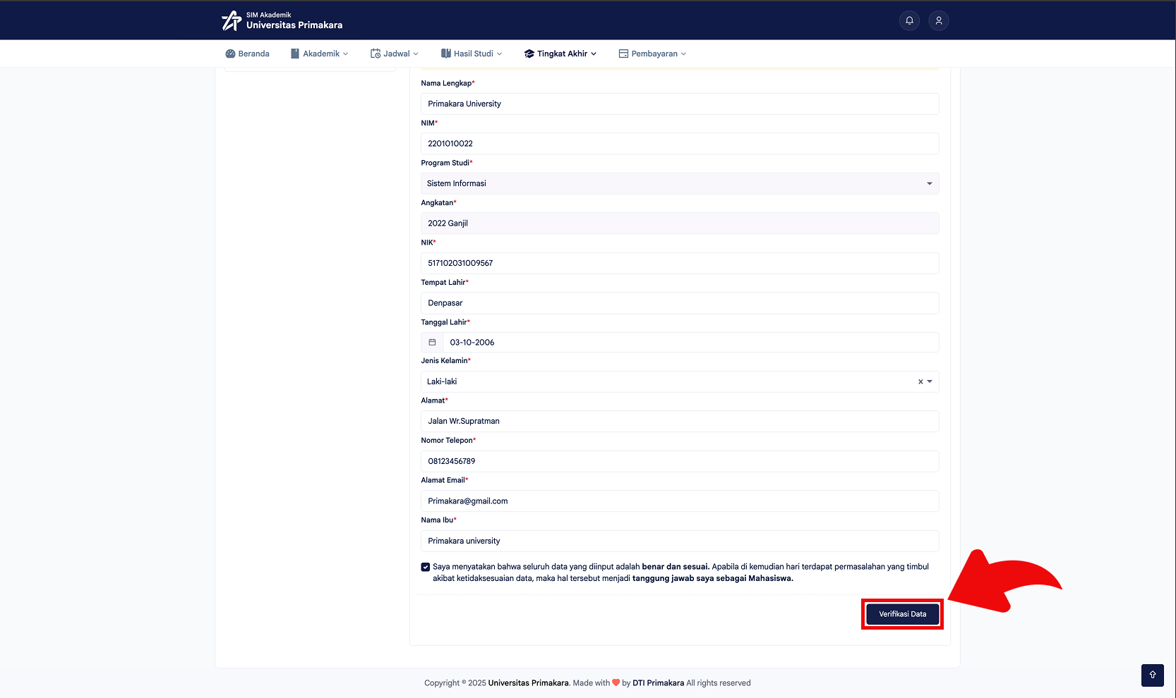 Verifikasi data diri yudisium