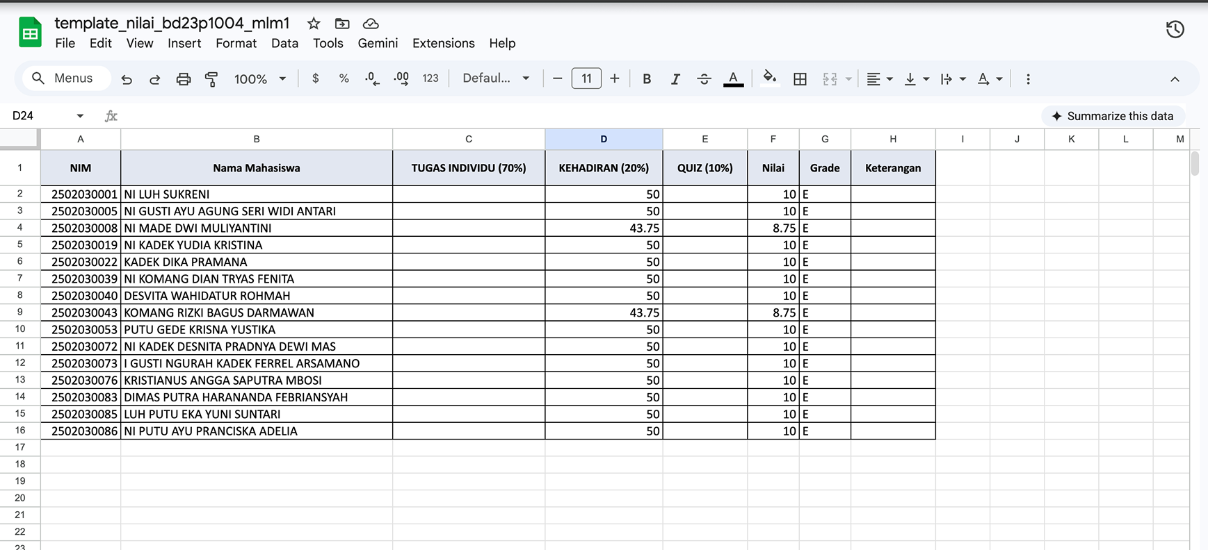 Mengunduh template import nilai