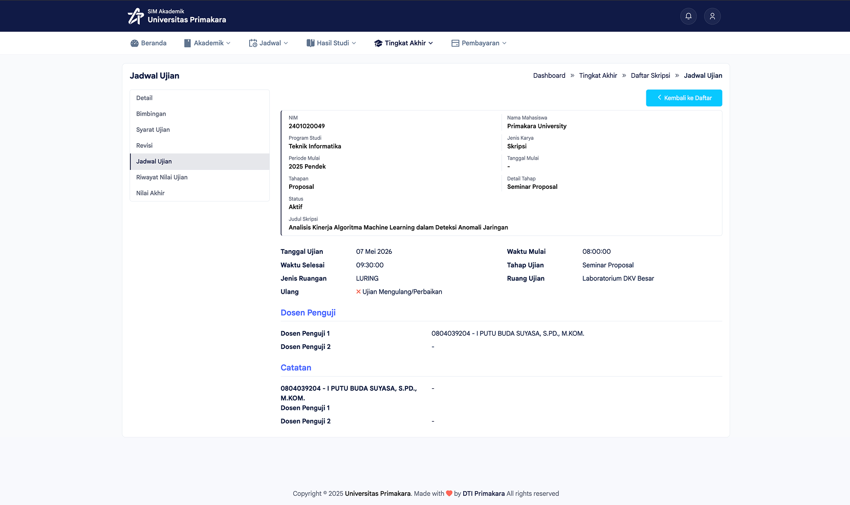 Melihat detail jadwal ujian karya akhir