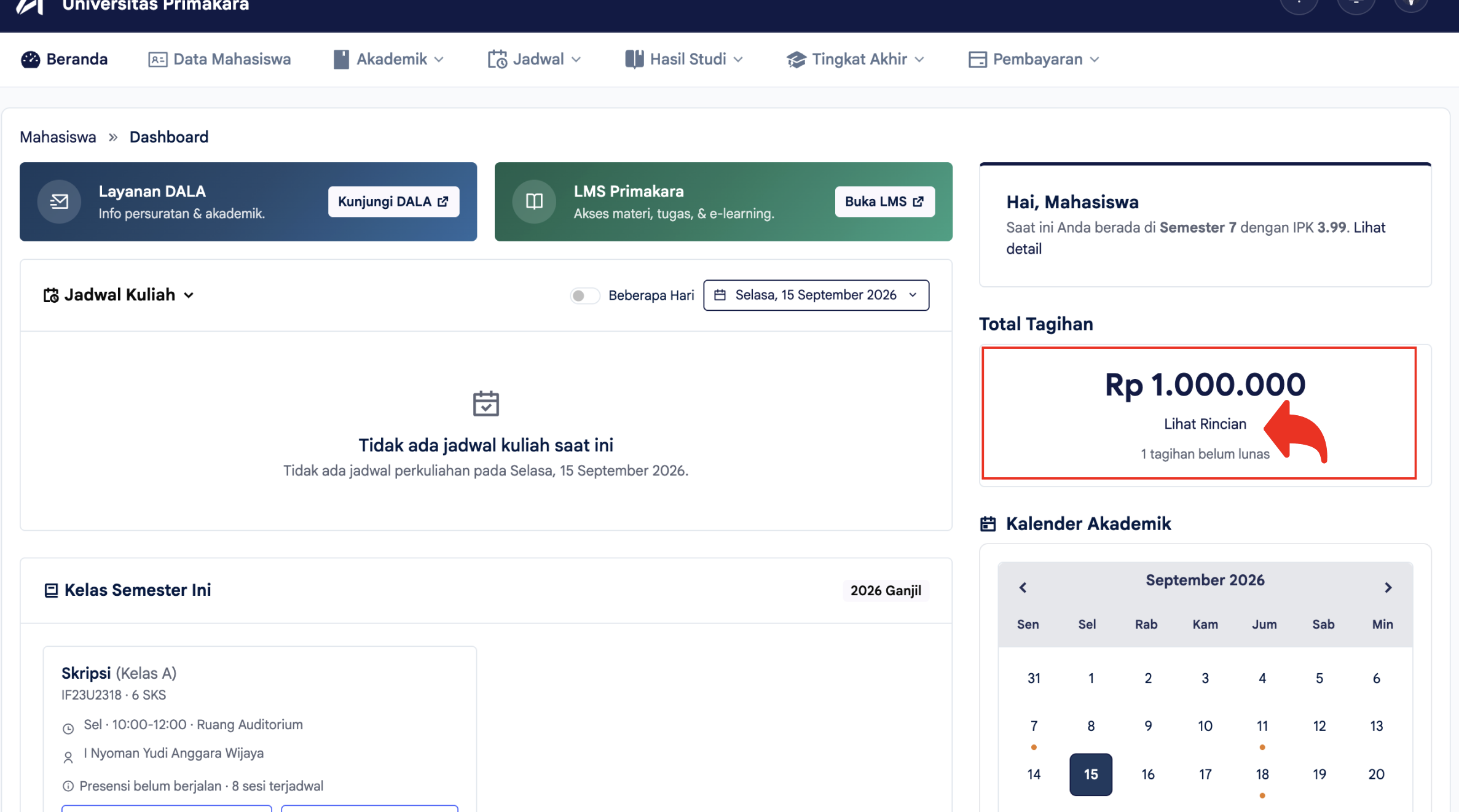 Pilih Lihat Rincian pada Total Tagihan di Dashboard