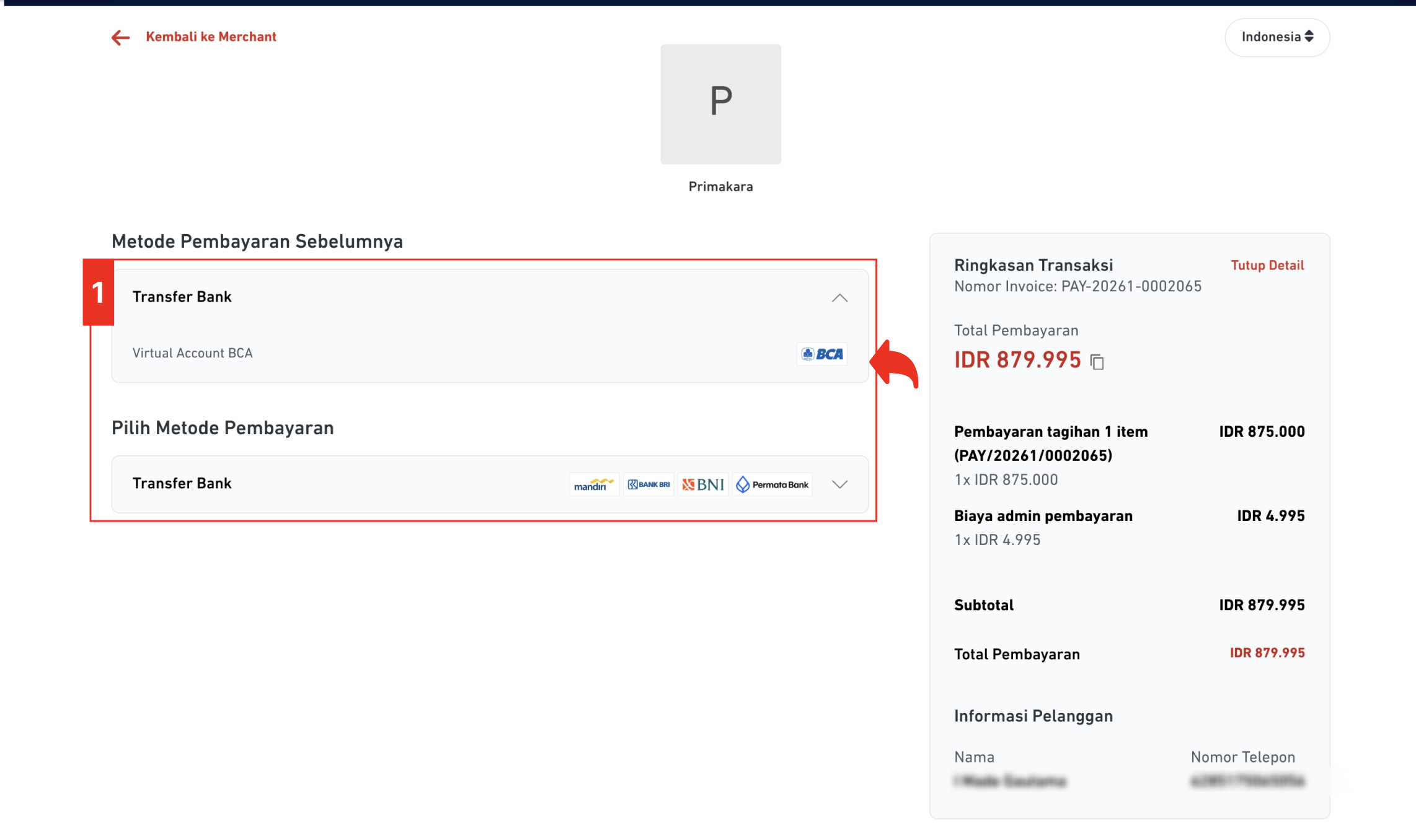 Memilih Metode Transfer Bank di DOKU Checkout